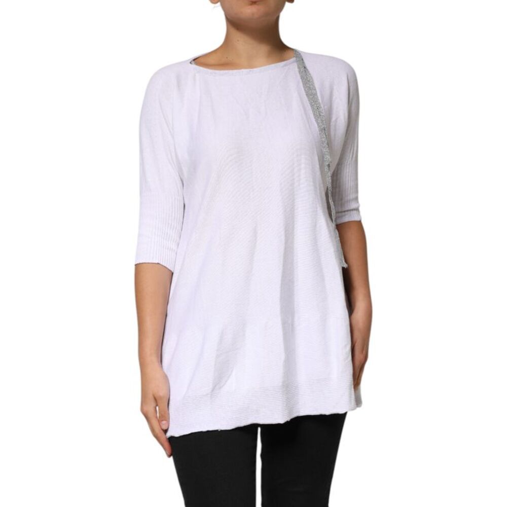 PINK MEMORIES White Cotton Short Sleeves Round Neck Blouse Women's Top